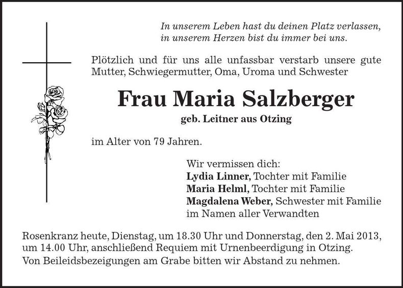 Traueranzeige Maria Salzberger