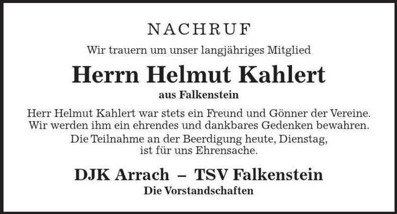 Traueranzeige Helmut Kahlert