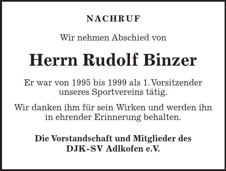 Traueranzeige Rudolf Binzer