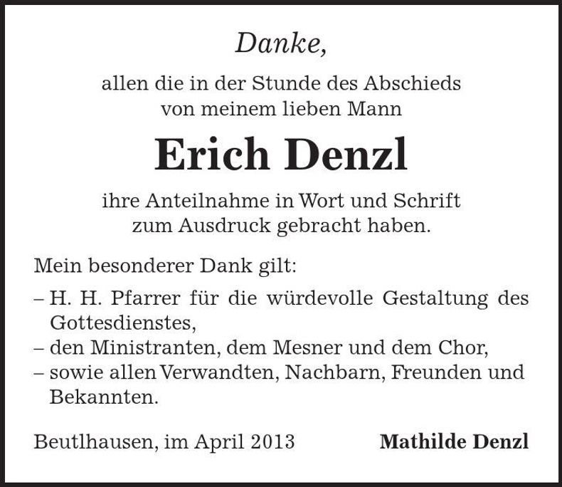 Traueranzeige Erich Denzl