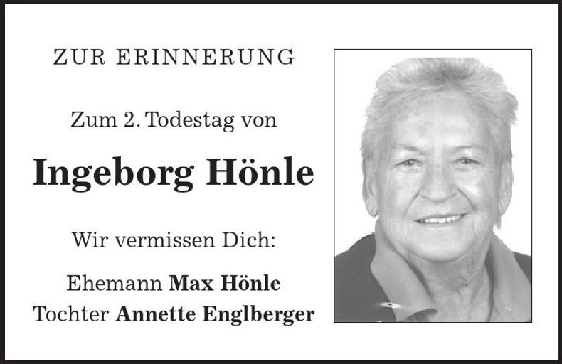 Traueranzeige Ingeborg Hönle