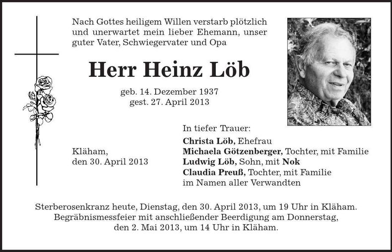 Traueranzeige Heinz Löb