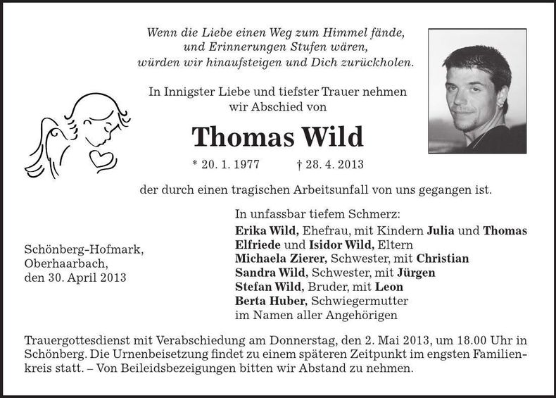 Traueranzeige Thomas Wild