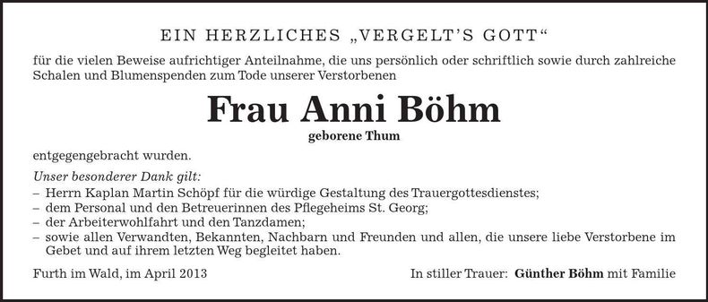 Traueranzeige Anni Böhm