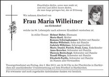Traueranzeige Maria Willeitner
