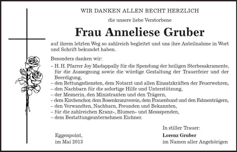 Traueranzeige Anneliese Gruber