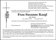Traueranzeige Susanne Kargl