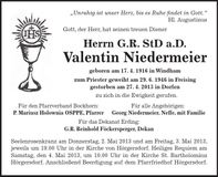 Traueranzeige Valentin Niedermeier
