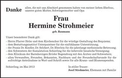 Traueranzeige Hermine Strohmeier