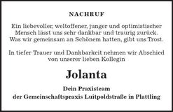 Traueranzeige Jolanta 
