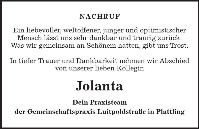 Traueranzeige Jolanta 