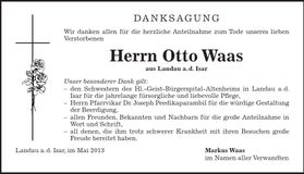 Traueranzeige Otto Waas