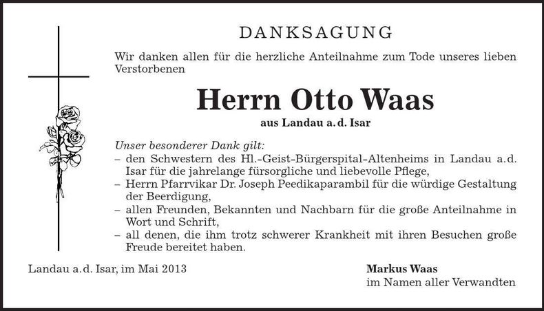 Traueranzeige Otto Waas