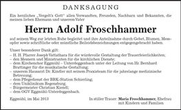 Traueranzeige Adolf Froschhammer