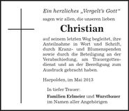 Traueranzeige Christian Erlmeier
