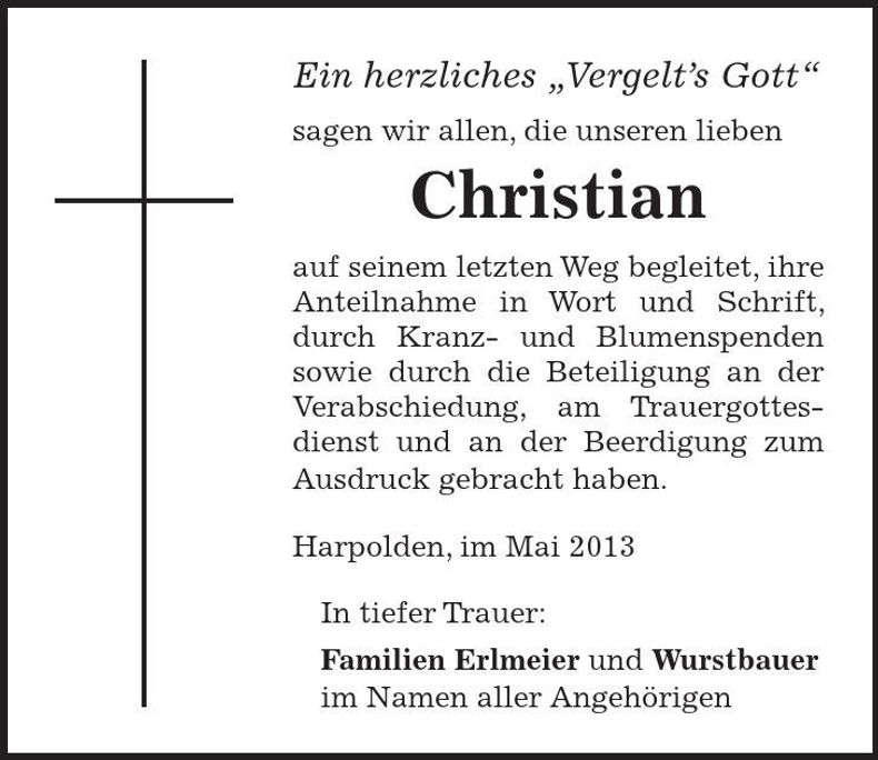 Traueranzeige Christian Erlmeier