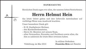 Traueranzeige Helmut Hein