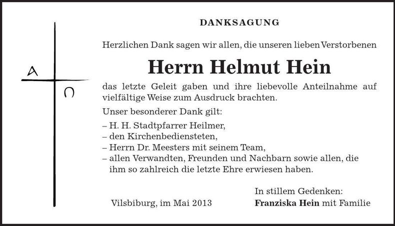 Traueranzeige Helmut Hein