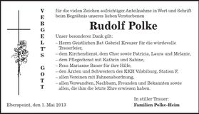 Traueranzeige Rudolf Polke