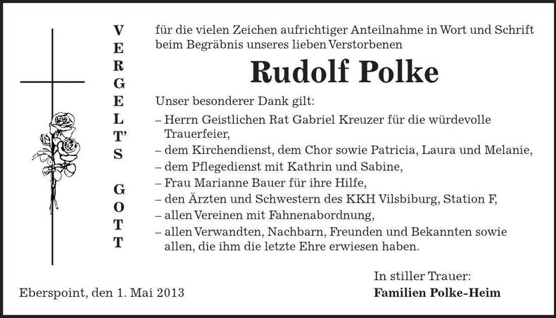 Traueranzeige Rudolf Polke
