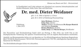 Traueranzeige Dieter Weidauer Dr.