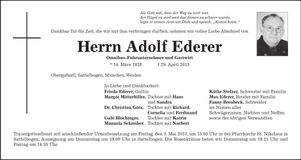 Traueranzeige Adolf Ederer