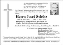 Traueranzeige Josef Schötz
