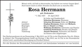Traueranzeige Rosa Herrmann