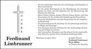 Traueranzeige Ferdinand Limbrunner
