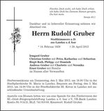Traueranzeige Rudolf Gruber
