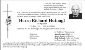 Traueranzeige Richard Hufnagl