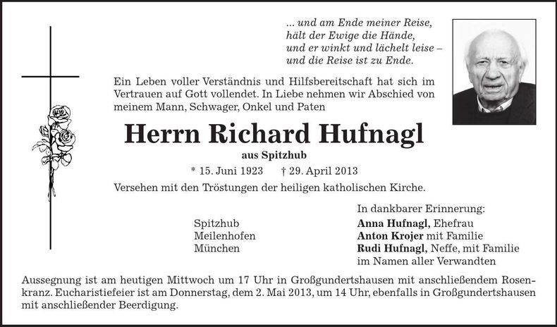 Traueranzeige Richard Hufnagl