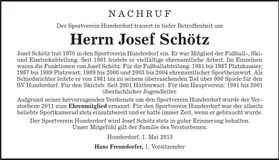 Traueranzeige Josef Schötz