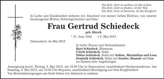 Traueranzeige Gertrud Schiedeck