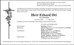 Traueranzeige Erhard Ott