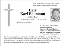 Traueranzeige Karl Baumann