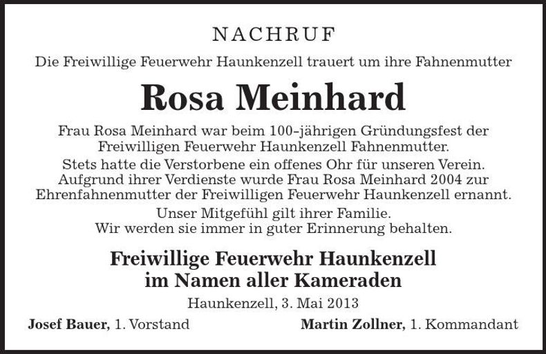 Traueranzeige Rosa Meinhard