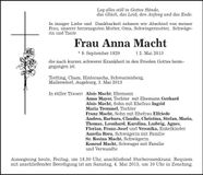 Traueranzeige Anna Macht
