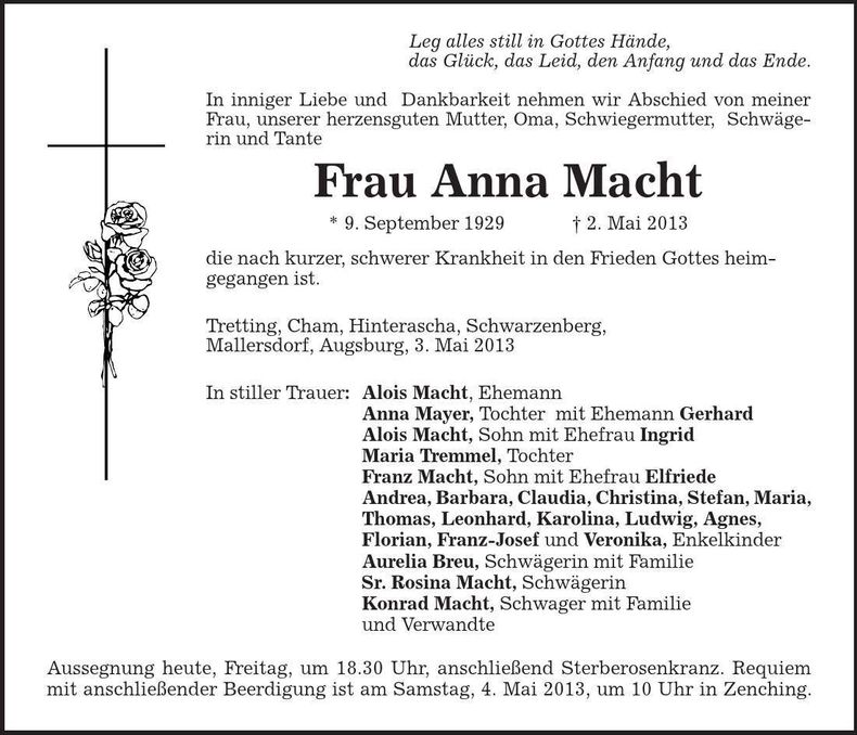 Traueranzeige Anna Macht