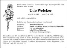 Traueranzeige Udo Welcker