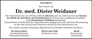 Traueranzeige Dieter Weidauer
