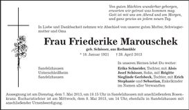 Traueranzeige Friederike Marouschek