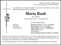 Traueranzeige Maria Raab
