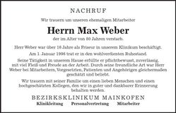Traueranzeige Max Weber