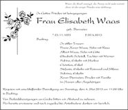 Traueranzeige Elisabeth Waas