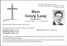 Traueranzeige Georg Lang
