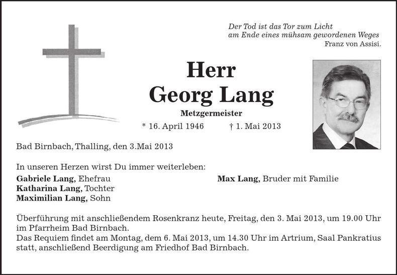Traueranzeige Georg Lang