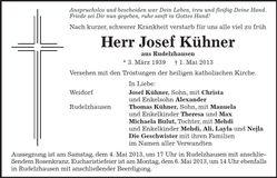 Traueranzeige Josef Kühner