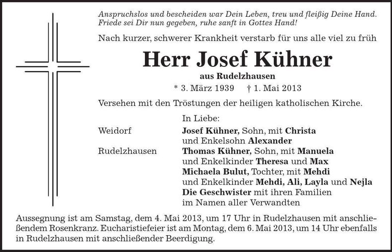 Traueranzeige Josef Kühner
