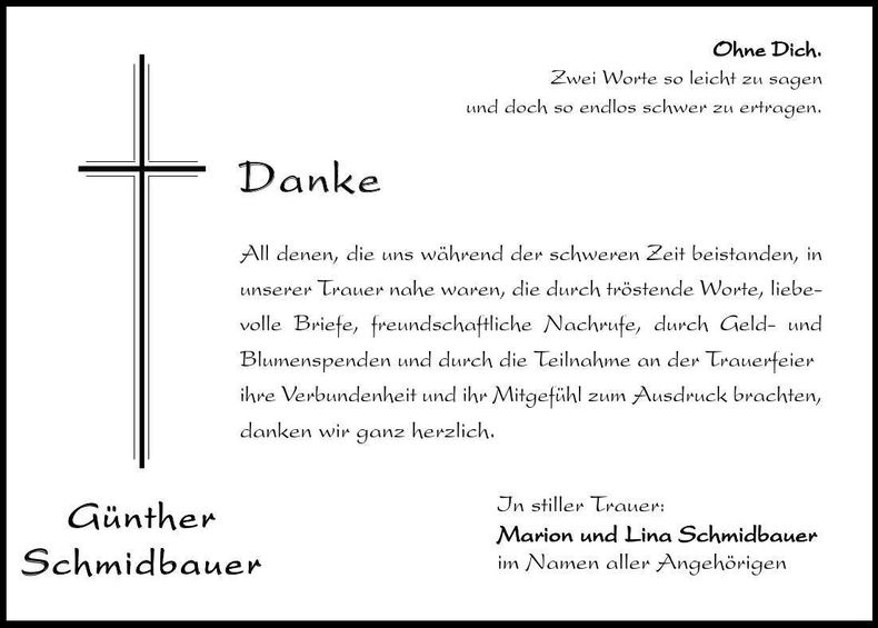Traueranzeige Günther Schmidbauer